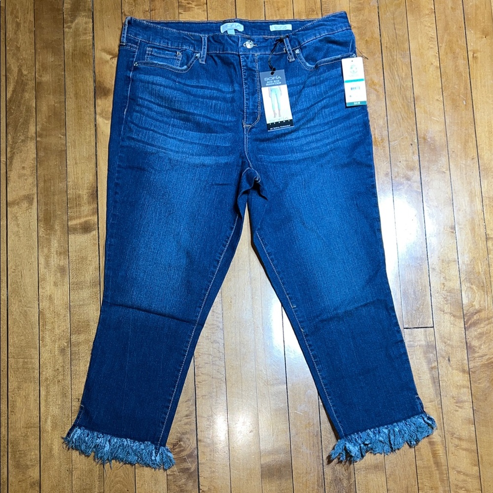 sofia by sofia vergara Dark Blue Frayed Hem Cropped Jeans
